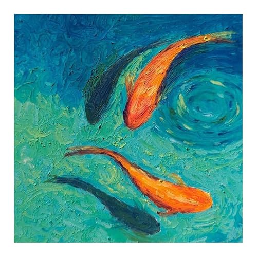 LCDIUDIU Ölgemälde Auf Leinwand Handgemalt, Modernes Abstraktes Teich Wellenstruktur Koi Fisch Kunstwerk, Großes Ungerahmtes Wandbild für Wohnzimmer, Schlafzimmer, Büro, Heimdekoration, 100 X 1 von LCDIUDIU