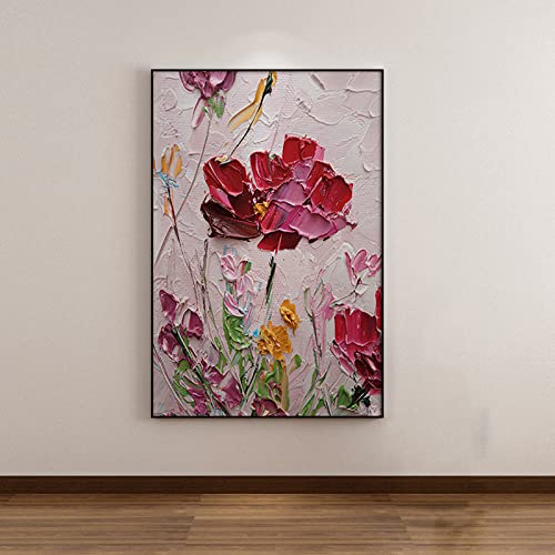 Leinwand Bilder, Rote Textur Pfingstrose Blume Abstrakte Kunst Moderne Kunstwerke Rahmenlose Handgemalte Ölgemälde Auf Leinwand Wandkunst Für Wohnzimmer Schlafzimmer Büro Wohnkultur,150X220Cm(6 von LCDIUDIU