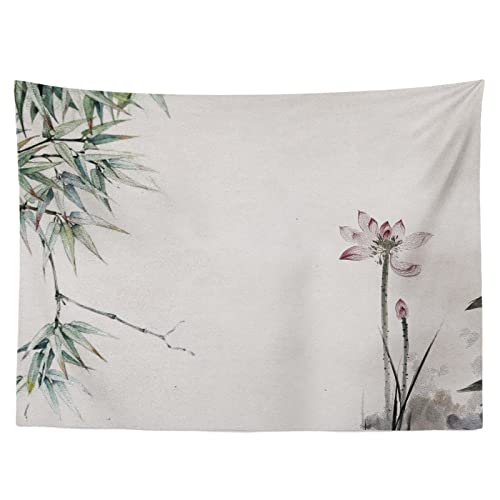 Tapestry,Wandteppich Orient, Aesthetic Zen Meditation Pastell Tuschemalerei Rosa Lotus-Bambus Wandtuch Psychedelic Wandteppiche Hippie Trippy Wandbehang Mandala Wand Teppich Bobo Indische Wanddekora von LCDIUDIU