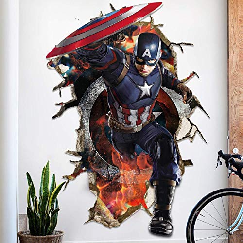LCFF Wandtattoo 3D Wandaufkleber Wandbilder Iron Man Superheld Captain America Hulk Models Avengers Abziehbilder Tapete for Wohnzimmer Schlafzimmer-Kind-Raum 60 × 90cm (Color : B) von LCFF