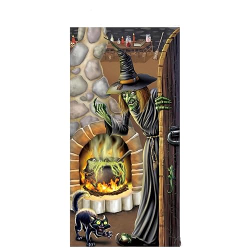 Halloween hängende Tür Vorhang, 35 * 71 Zoll Geisterhaus Thema, geeignet für Indoor Outdoor Party Festivalszene Einrichtung, Horror Atmosphäre Dekoration Veranda hängende Leinwand von LCHENJIDG