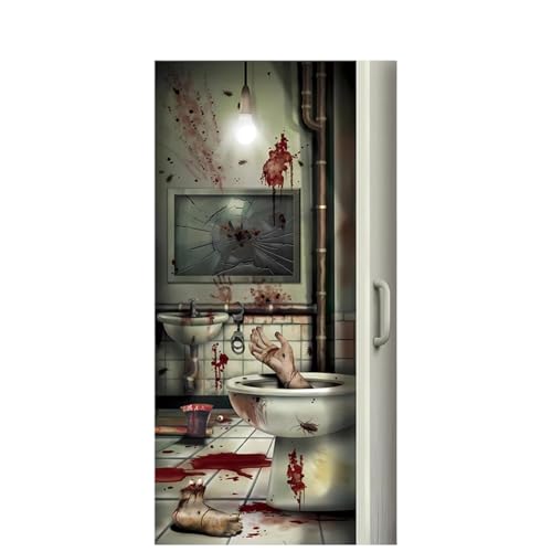 Halloween hängende Tür Vorhang, 35 * 71 Zoll Geisterhaus Thema, geeignet für Indoor Outdoor Party Festivalszene Einrichtung, Horror Atmosphäre Dekoration Veranda hängende Leinwand von LCHENJIDG