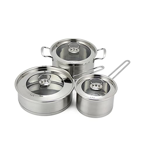 3 Kochgeschirr 6 -Stück Kochgeschirrset Kochgeschirrset Edelstahl Bratpfanne Popf Suppe Milch Topf Frittingpfanne Haushaltsküche von LCHJX