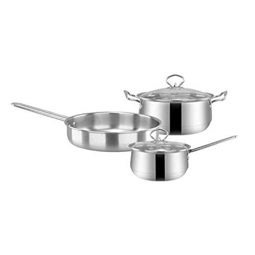 3pcs Edelstahl -Kochgeschirrset Set Flat Bod Fritting Pan Suppen -Topf -Milchkit (Farbe: b) Sicht von LCHJX