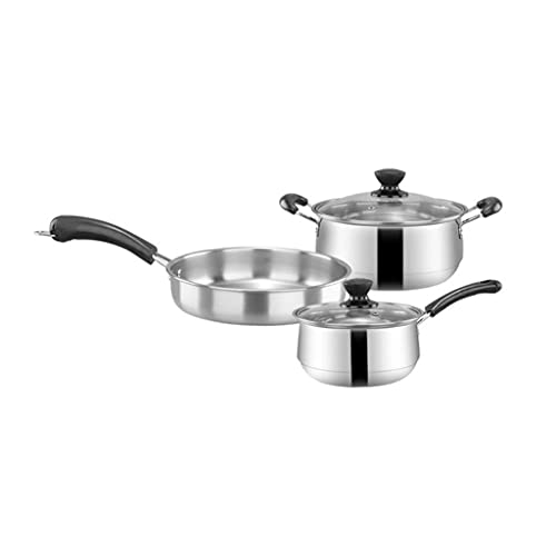 3pcs Edelstahl -Kochgeschirrset Set Flat Bod Frying Pan Suppen -Topf -Milchkit (Farbe: a) (b) von LCHJX