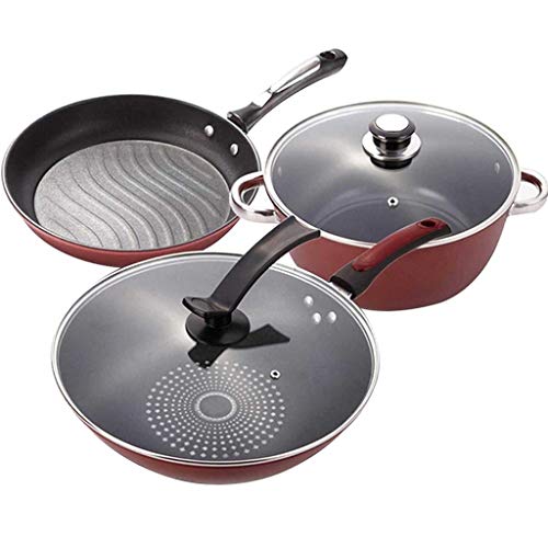 3pcs Kochgeschirrset Haushaltsbauer Pan Anzug Topf Wok Bratpfanne Milch Topf Geschenk Induktion Kocher Universal Herd von LCHJX