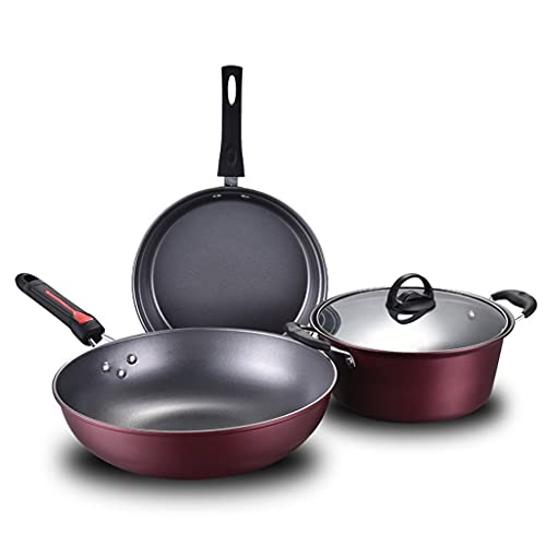 3pcs Küchenkochgeschirrset Nicht-Stick-Kochgeschirr-Pfanne Kochtopf & Pfanne Topf mit Glasdeckel Home Vision von LCHJX
