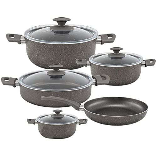 9 Stücke schwarzer Granit -Kochgeschirr Pan Set Kochgeschirrset Granit Pot Pots Dunkelgraues Pot -Set Schwarzkochgeschirrset Set von LCHJX