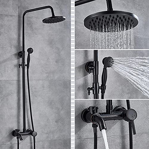 Badezimmer Duschset Wasserhahn Bad Duschmischer Kippen Sie 8 Zoll Niederschlagskopf Duschsystem Badewanne Wasserhahn mit Handspray-Wand montiert-schwarze Bronze A1 von LCHJX