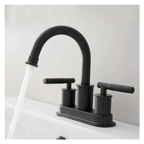 Beckenarmaturen mattes schwarzes Deck montiertes Waschbecken Wasserhähne 3 Löcher Doppelgriff Heißer und kaltes Wassermischer -Hahn, Chrom -Badezimmer Wasserhahn Beckenarmaturen mattes schwarzes Deck montiertes Waschbecken Wasserhähne 3 Löcher Doppelgriff Heißer und kaltes Wassermischer -Hahn, Chrom -Badezimmer Wasserhahn von LCHJX