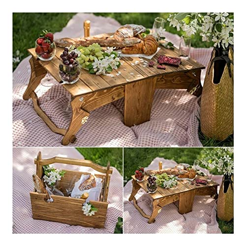 Camping Tabelle 2-in-1 Holz im Freien im Freien Klapptisch Strand Camping Rucksack tragbarer Mini-Gartenmöbel Picknick Schischung Aufbewahrungskorb 2022 Faltbar und leichtes Campingtisch, Braun, von LCHJX