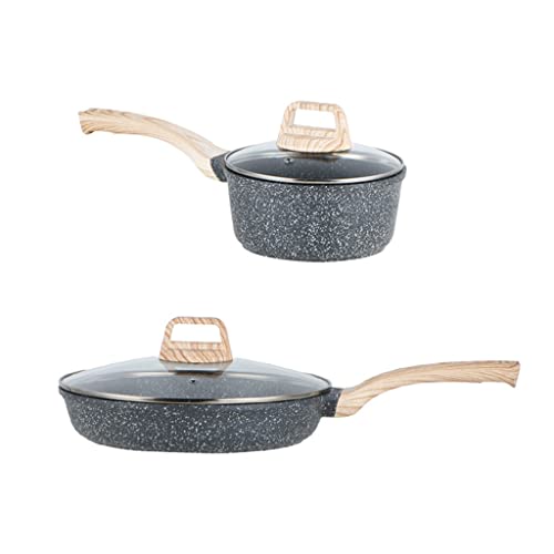 Combo-Set mit Nicht-Schicht-Kochgeschirr 2 Teile Bratpfanne + Milch Frittierpfanne Set Induktionskocher Rauchloser Heim-Gasherd Nicht-Stick-Pfanne von LCHJX