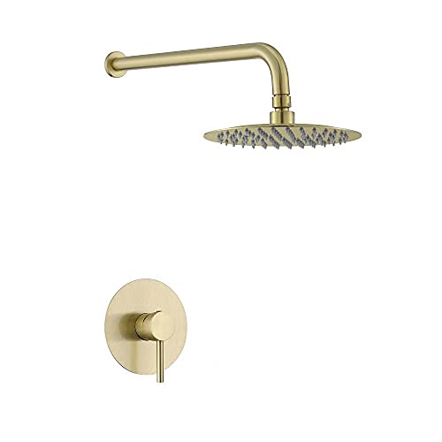 Dusch-Set Dual-Funktional Mixer Duschkit gebürstetes goldenes Regen Duschsystem runden Duschkopf mit Handheld_8 in, Einzelfunktion, 8 in Dusch-Set Dual-Funktional Mixer Duschkit gebürstetes goldenes Regen Duschsystem runden Duschkopf mit Handheld_8 in, Einzelfunktion, 8 in von LCHJX