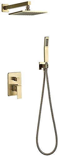 Duscharmatur-Systemmixer-Set, Messing Badezimmer Duschsystem, 8-10 Zoll Rianfall Duschkopf gebürstete goldene Wandhahnhahn mit Duscharm mit Duschkopf und Show, B, 8 Zoll Duscharmatur-Systemmixer-Set, Messing Badezimmer Duschsystem, 8-10 Zoll Rianfall Duschkopf gebürstete goldene Wandhahnhahn mit Duscharm mit Duschkopf und Show, B, 8 Zoll von LCHJX