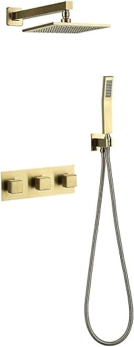 Duscharmatur-Systemmixer-Set, Messing Badezimmer Duschsystem, 8-10 Zoll Rianfall Duschkopf gebürstete goldene Wandhahnhahn mit Duscharm mit Duschkopf und Show, B, 8 Zoll Duscharmatur-Systemmixer-Set, Messing Badezimmer Duschsystem, 8-10 Zoll Rianfall Duschkopf gebürstete goldene Wandhahnhahn mit Duscharm mit Duschkopf und Show, B, 8 Zoll von LCHJX