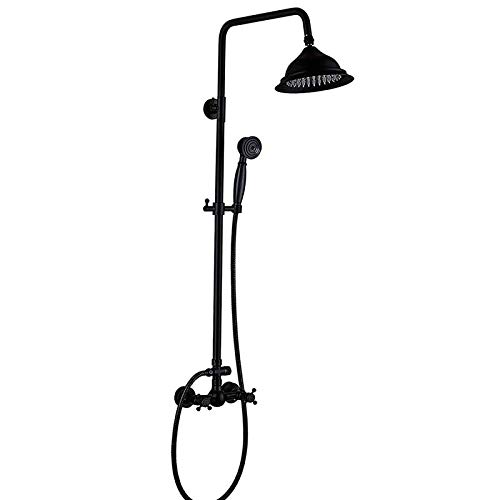 Duschset 8 Zoll Regen Duschsystem Schwarze Bronze Duschhahn Wasserhahn Set Messing Wandmontage Duschkombination Doppelgriff Regenmischer Dusche mit Handheld Dusche, Duschkopf, Stil a Duschset 8 Zoll Regen Duschsystem Schwarze Bronze Duschhahn Wasserhahn Set Messing Wandmontage Duschkombination Doppelgriff Regenmischer Dusche mit Handheld Dusche, Duschkopf, Stil a von LCHJX