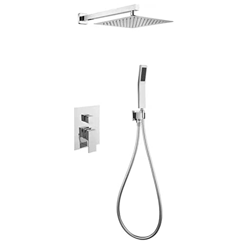 Duschsystem, wandmontierte Duscharmatur Set 2 in 1 Handheld und Regenduschkopf für Badezimmer, Edelstahl Hochdruck Duschkopf Hand gehalten Spray Dusche von LCHJX