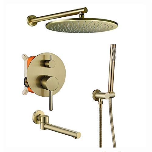 Duschsystem gebürstete goldene Duschauschehahns Set Messing 10 -Zoll -Duschkombination Set Wandmontage moderner Regenmischerdusche mit rotierbarem Wannenauslauf, Handheld -Dusche, Messing Duschkopf von LCHJX