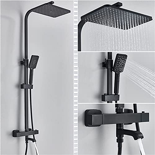 Exponiertes Duschsystem mattschwarz, Regenduschkopf mit Handdusche, thermostatischer Duscharmaturen, wandmontierter Badewanne Mischmischhahn Exponiertes Duschsystem mattschwarz, Regenduschkopf mit Handdusche, thermostatischer Duscharmaturen, wandmontierter Badewanne Mischmischhahn von LCHJX