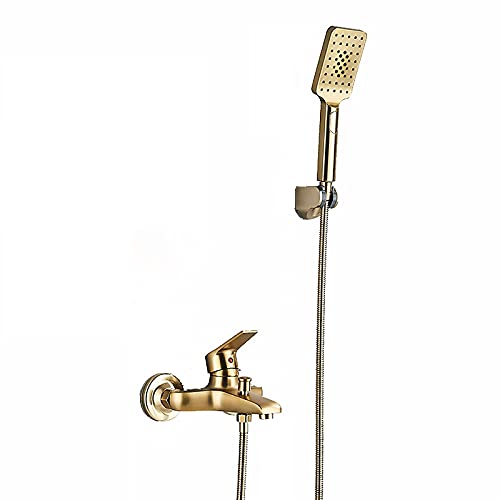 Gebürstete Goldbadewanne Wasserhahn Eingriff Wannen Wasserhahn heiß und kaltes Wasserwanne Tippwand montiertes Messingwanne Füllhahn mit ABS -Handheld -Duschkopf von LCHJX