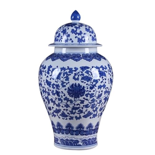 Klassische blaue und weiße Porzellan Glas Glas Blumen Tempel Glas Vase mit Deckel für Heimdekoration, China Ming Stil, Chinoiserie Vase für Mittelpunkt Tisch Dekorationen Desktop Anordnung Dekorative von LCHJX