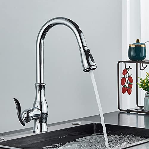 Küchenarmatur, Küchenarmatur mit Auszug Sprühes Messing Küchenspüle Wasserhahn mit 2 Sprühmodi Eingang mit hohem Bogen moderner Wasserhahn für Küchen -RV -Bar Mattschwarz (Farbbürstte Nickel) von LCHJX
