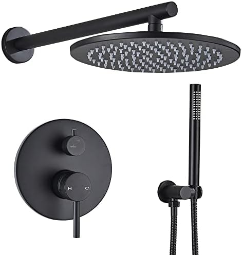 Messing schwarzer Dusch Set Badezimmer Wasserhahn Duscharm Diverter Mixer Handheld Sprühsets mit Regen Dusche Kopf-8-Zoll-Wallceiling, 10 Zoll Decke Messing schwarzer Dusch Set Badezimmer Wasserhahn Duscharm Diverter Mixer Handheld Sprühsets mit Regen Dusche Kopf-8-Zoll-Wallceiling, 10 Zoll Decke von LCHJX