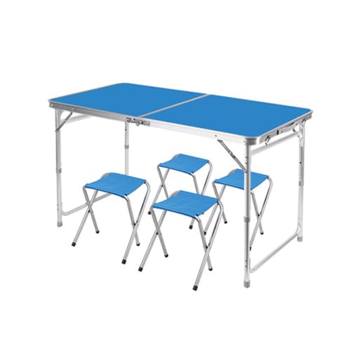 Picknicktisch mit Aluminiumlegierung mit 4 Hockern wasserdicht und Ultra -Leichter Camping -Klapptisch und Stuhl Blue Outdoor Schreibtisch von LCHJX