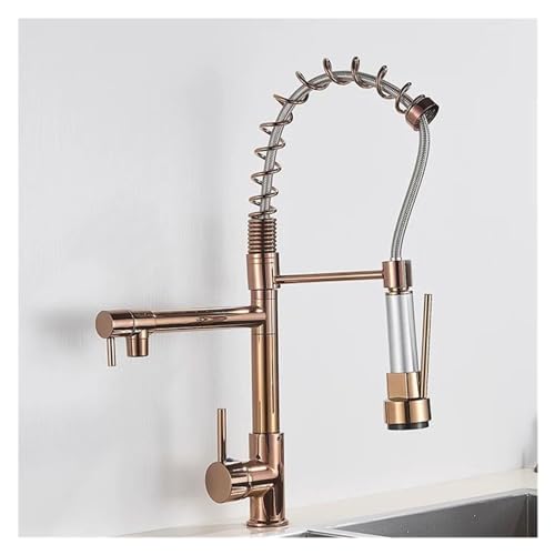 Roségold Frühling Küchenarmatur Down Küchenspüle Dual Drehausgang Küchenmischer Wasserhahn Heißer und kaltes Wassermixer Wasserhahn, Chrom -Badezimmer Wasserhahn von LCHJX