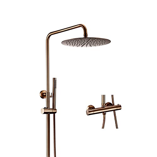 Thermostatische 38 ℃ Duschsystem Modernes Design Messing Duschhahn-Set Luxus Regenmixer-Dusche Combo Set mit Niederschlagsdusche Kopf und Handdusche Einfache Installation, Bronze, 8 Zoll, matte Thermostatische 38 ℃ Duschsystem Modernes Design Messing Duschhahn-Set Luxus Regenmixer-Dusche Combo Set mit Niederschlagsdusche Kopf und Handdusche Einfache Installation, Bronze, 8 Zoll, matte von LCHJX