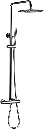 Thermostatischer Duschmischer-Set, Multifunktions-Wandhalterung freiliegender Duschsäule-Badezimmerhahn mit Diverter-Regenkopf, solides Messing Duschsystem Set mit Duschkopf und Dusch Ho, Chrom, 12 von LCHJX