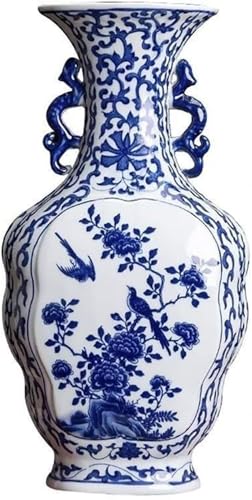 Vasen Blau und weiße antike Vase, Doppelohr Klassische chinesische Keramik Ornamente Wohnzimmer Weinschrank Haus Retro Dekorationen Wohnzimmer Dekoration Schlafzimmer Dekoration Waschraum Vasen Blau und weiße antike Vase, Doppelohr Klassische chinesische Keramik Ornamente Wohnzimmer Weinschrank Haus Retro Dekorationen Wohnzimmer Dekoration Schlafzimmer Dekoration Waschraum von LCHJX