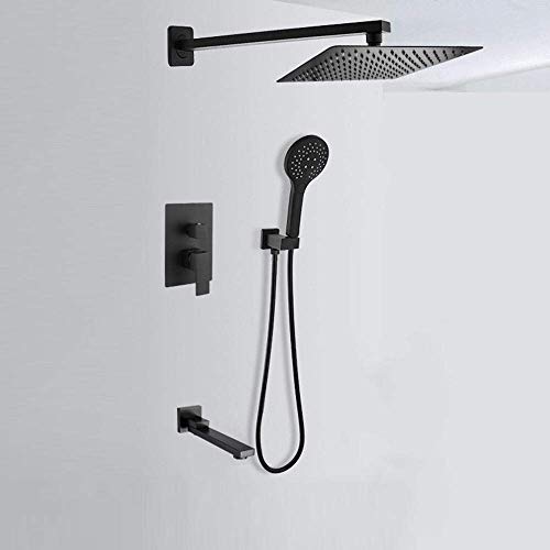 Versteckte Duschmixer-Set mit Mixerventil 2 Wege moderne Duschen für Badezimmer, verstecktes Duschpaket Kupfer eingebauter Quadratnweiß Duschkopf Schwarz-Decken-A_30 cm, Deckena-30 cm von LCHJX