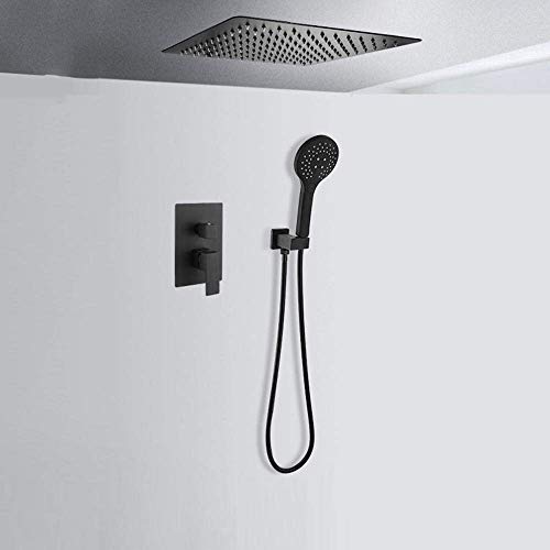 Versteckte Duschmixer-Set mit Mixerventil 2 Wege moderne Duschen für Badezimmer, verstecktes Duschpaket Kupfer eingebauter Quadratnweiß Duschkopf Schwarz-Decken-A_30 cm, Deckena-30 cm von LCHJX