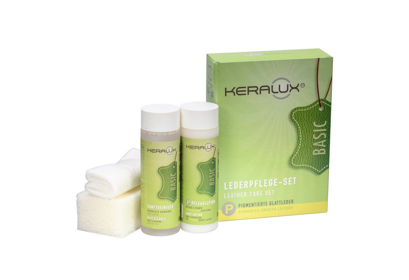 LCK KERALUX® Set P Lederpflegeset (1 St., für Semi-Anilin und pigmentierte Glattleder), 4-tlg., mit 200ml Lederreiniger + 200ml Pflegelotion von LCK