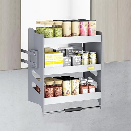 LCKDY 3-Tier Kitchen Cabinet Pull Down Shelf, Heavy-Duty Regal Hebekorb für Obere Küche Wandschrank, Metall Dish und Spice Rack System Lift Upper Cabinet (Size : 22.1"x11"x24.8") von LCKDY