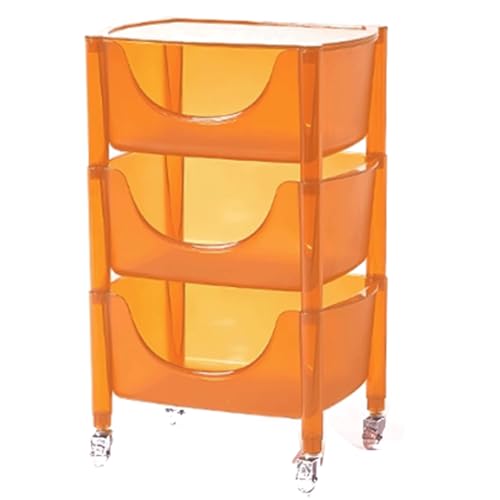 LCKDY Rollbarer Couchtisch aus Acryl, Aufbewahrungswagen, 3 Etagen, mobiles Regal mit feststellbaren Rädern, für Büro, Zuhause, Orange von LCKDY