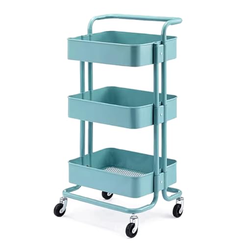 LCKDY Rollwagen aus Metall, mobiler Aufbewahrungswagen, 3 Etagen, Aufbewahrungsregal für Büro, Klassenzimmer, Küche, Bad, Blau von LCKDY