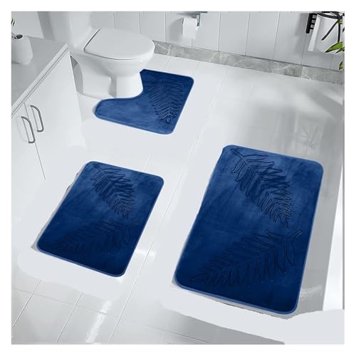LCKKJHG 1PC Memory Foam Badematte Anti-Rutsch-Fußmatte Extra weich rutschfest Schnelltrocknend Bequem Saugfähig Toilettenmatte Badezimmerteppich for Zuhause(Dark Blue,60x90cm-1PC) von LCKKJHG