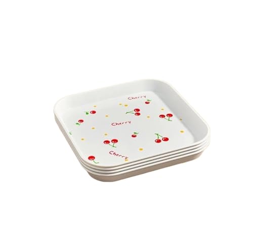 LCKKJHG Knochenschale 4 stücke Platz Kunststoff Snack Dessert Teller Obst Platte Mit Kirsche Muster Wiederverwendbare Knochen Spucken Gericht Küche Geschirr(White) von LCKKJHG