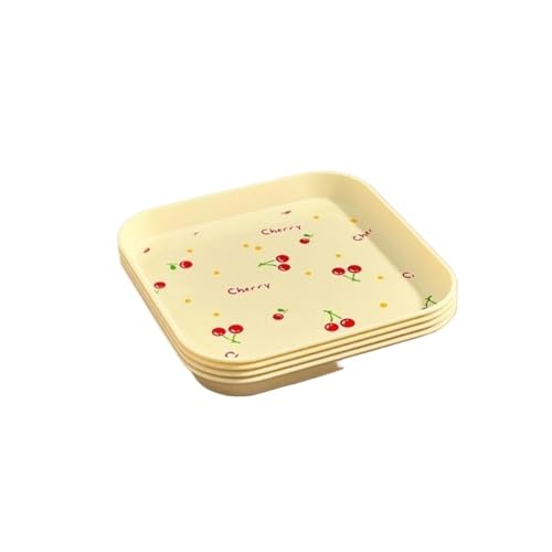 LCKKJHG Knochenschale 4 stücke Platz Kunststoff Snack Dessert Teller Obst Platte Mit Kirsche Muster Wiederverwendbare Knochen Spucken Gericht Küche Geschirr(Yellow) von LCKKJHG