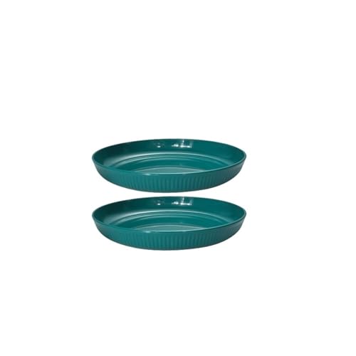 LCKKJHG Knochenschale Dunkelgrün gestreifter Kunststoffteller, wiederverwendbarer Lebensmittelteller for den Haushalt, Knochenspießteller, Outdoor-Camping-Obst-Snack-Teller(2pcs-Dark green) von LCKKJHG