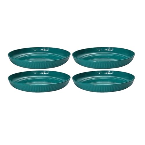 LCKKJHG Knochenschale Dunkelgrün gestreifter Kunststoffteller, wiederverwendbarer Lebensmittelteller for den Haushalt, Knochenspießteller, Outdoor-Camping-Obst-Snack-Teller(4pcs-Dark green) von LCKKJHG