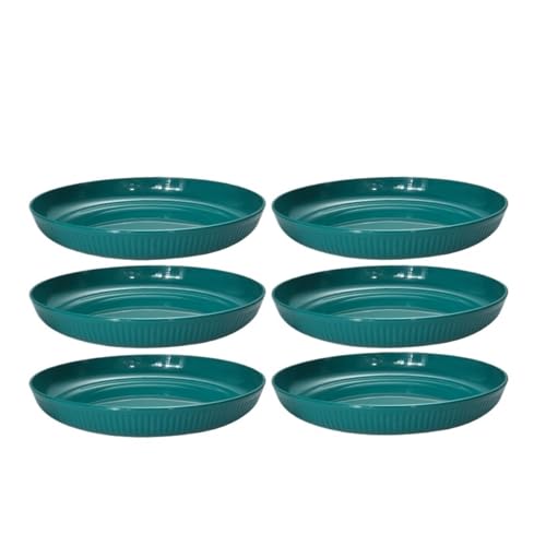 LCKKJHG Knochenschale Dunkelgrün gestreifter Kunststoffteller, wiederverwendbarer Lebensmittelteller for den Haushalt, Knochenspießteller, Outdoor-Camping-Obst-Snack-Teller(6pcs-Dark green) von LCKKJHG