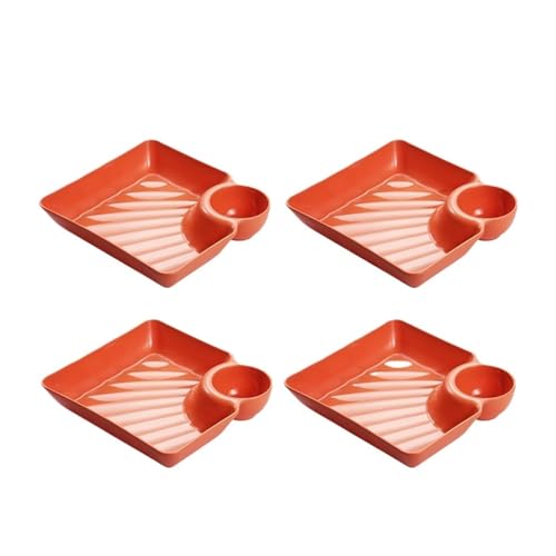 LCKKJHG Knochenschale Kunststoff-Knödelteller mit Essigscheiben, Essiggerichte, Sushi, Frühstück, Trockenfrüchte, Snack, Muschel, Knochenspieß(B- Orange-4PCS) von LCKKJHG