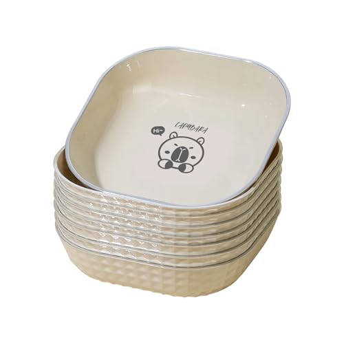 LCKKJHG Knochenschale Quadratische Dessert-Snack-Teller aus Kunststoff, Obstteller, wiederverwendbar, Spießknochen, Lebensmittelteller for die Küche(Capybara 8PCS) von LCKKJHG