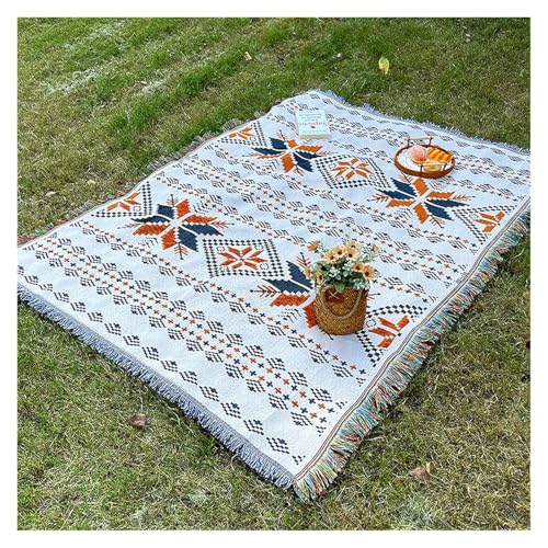LCKKJHG Picknickdecke Outdoor-Camping-Teppich, Dekodecke im Boho-Stil, Reise-Picknickmatte, Freizeit-Matratzen-Sofabezug, Leinenstoff mit Quasten Wasserdichter(Leaf,180x260cm) von LCKKJHG