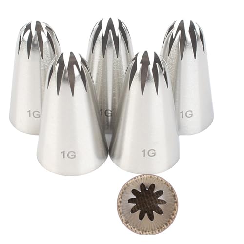 LCKKJHG SpritztüLlen-Set 5pcs/Set Large Icing Piping Nozzles for Decorating Cake Baking Cookie Cupcake Piping Nozzle Stainless Steel Pastry Tips(1G-5pcs) von LCKKJHG