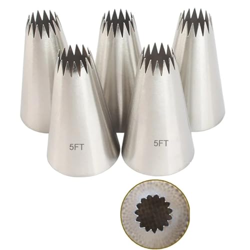 LCKKJHG SpritztüLlen-Set 5pcs/Set Large Icing Piping Nozzles for Decorating Cake Baking Cookie Cupcake Piping Nozzle Stainless Steel Pastry Tips(5FT-5pcs) von LCKKJHG