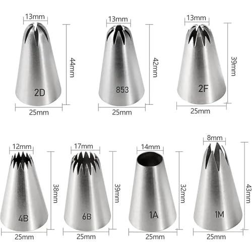 LCKKJHG SpritztüLlen-Set 7Pcs/Set Rose Flower Nozzle Stainless Steel Pastry Icing Piping Tips Fondant Cupcake Cream Nozzles Cake Decorating Tools von LCKKJHG